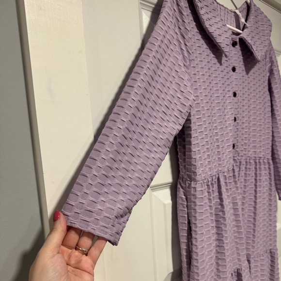 Purple Patterned Ruffle Midi Dress - Picture 4 of 11